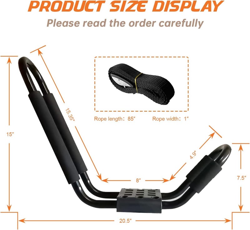 HIGHRAZON Kayak Roof Rack, 1 Pair J-Bar Roof Rack with 2 Ropes. Heavy Duty Kayak Roof Carrier for Your Canoe SUV and Trucks - Image 3
